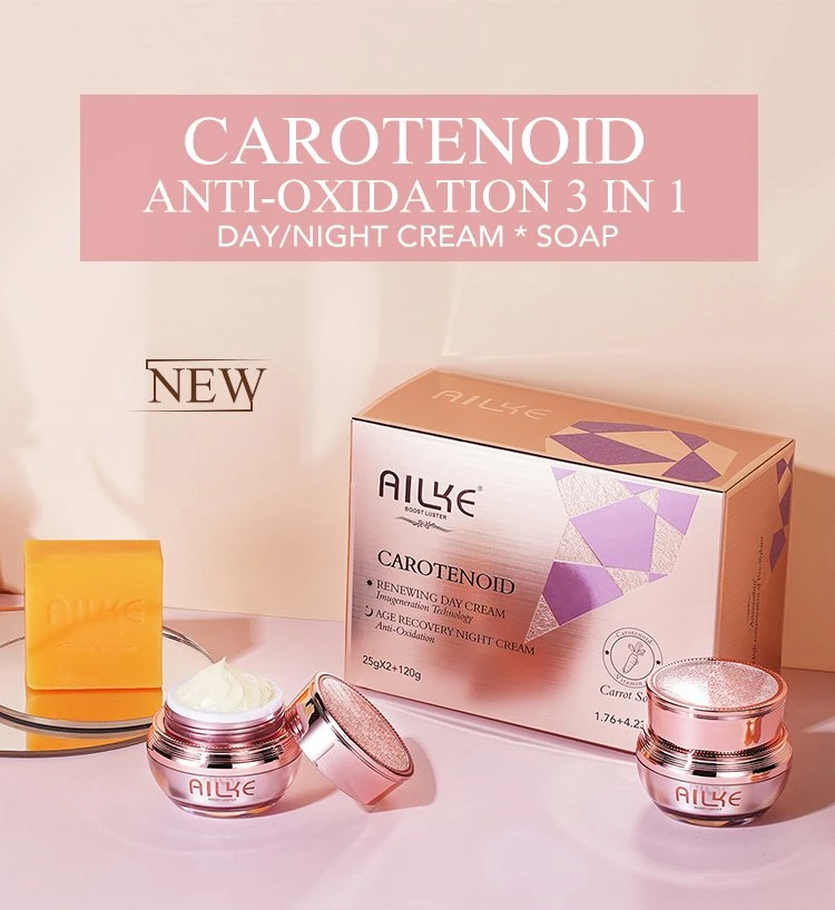 Ailke Boost Luster Carotenoid Renewing Age Recovery Day and Night Cream+Carrot Soap Beauty Facial Cream Set